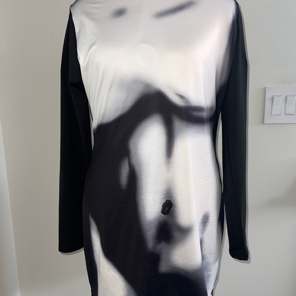 Bodycon Abstract Black and White Mini Dress XXL